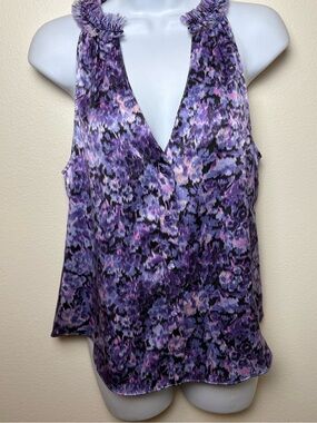 5a7 cinq a sept purple silk blouse sleeveless abstract